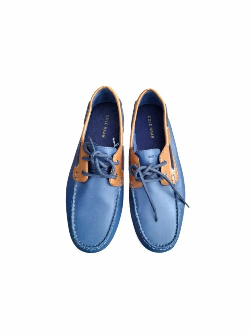 Cole Haan Leather Cornell 2 Eye Blue Brown Boat Shoe Loafer Preppy Dress Men 9